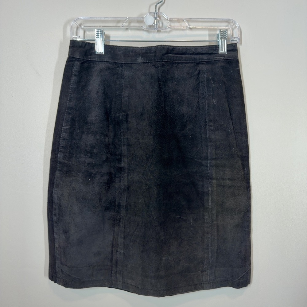 Global Identity G-III Vintage Black Suede Leather Skirt Size 7/8 Grunge 90's